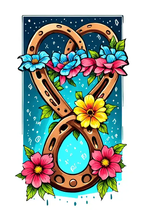 Two Interlocking Horseshoes With Flower Accents