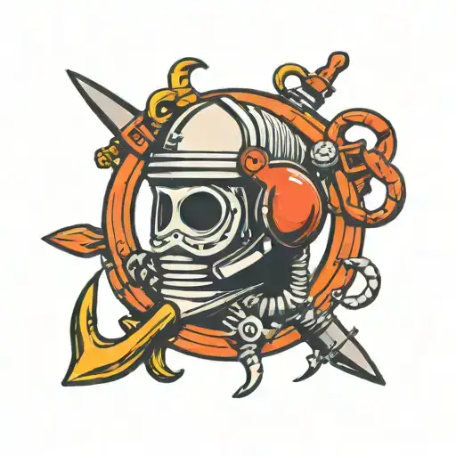 Dive Helmet Anchor Tattoo Design