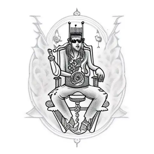 A Music Producer Sitting On A Throne Made Of Tattoo Guns
