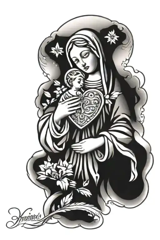 Virgin Mary Holding Her Heart In Her Hands