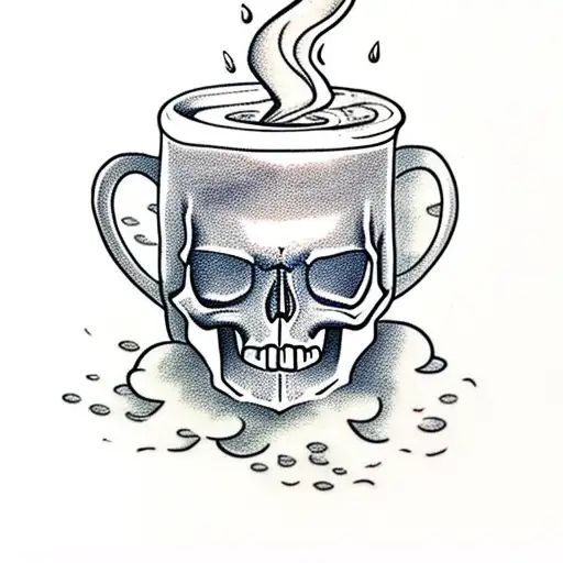 Skull With A Coffee Cup And A Rain Cloud