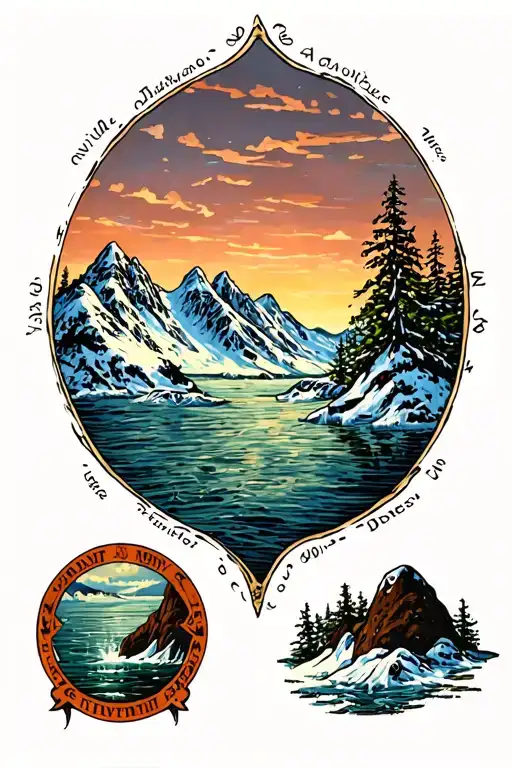 Snow And Water Tattoo Featuring Mountains And Ocean In Color