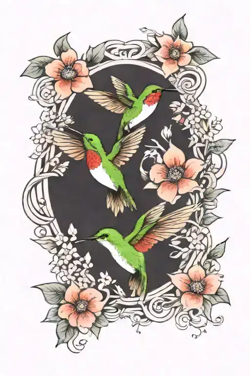 Hummingbird Flowers Intertwined