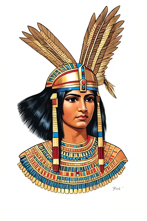 Egyptian With Brown Skin And Black Straight Hair And Bangs And Traditional Helmet