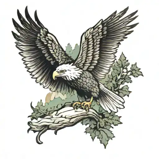 A Majestic Eagle Soaring Over A Lush Forest Landscape