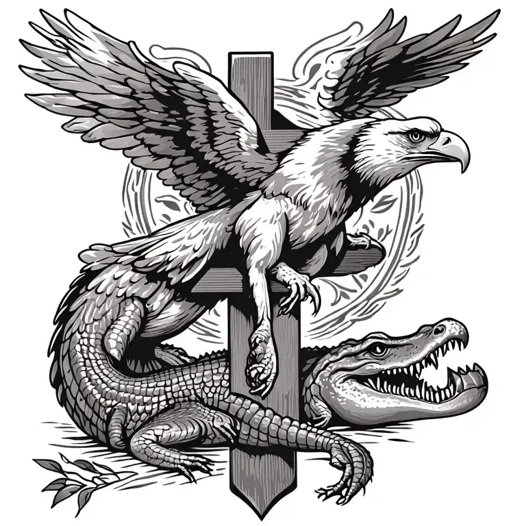 Christian Cross With An Eagle And Alligator