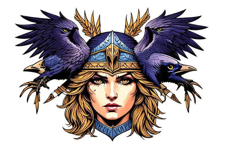 Valkyrie Warrior Face With Ravens