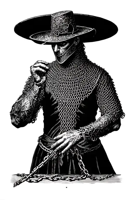 Man In Chain Mail Costume Creating Dark Magic