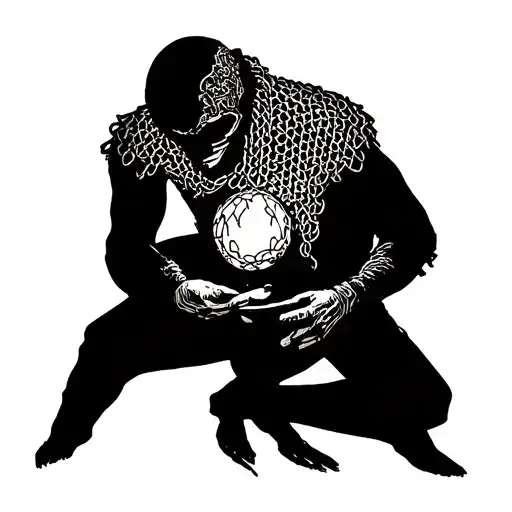 Man In Chain Mail Costume Creating Dark Magic Crystal Ball