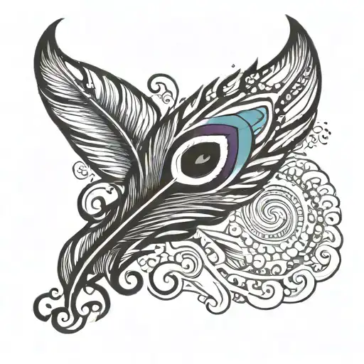 Ocean Waves Crashing Against A Feathered Peacock Feather