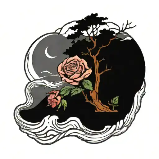 Redwood Trees And Roses And Ocean Wave Crashing