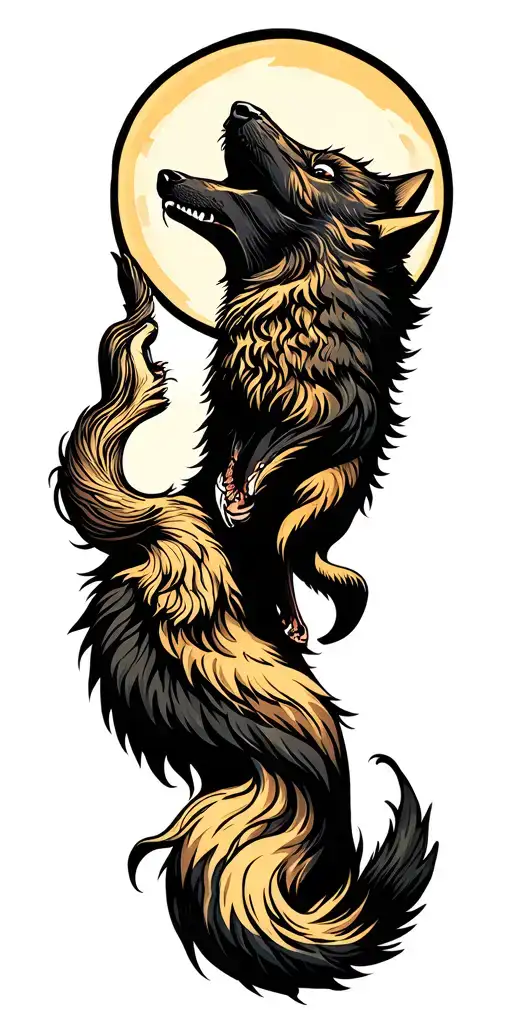 Mother Wolf Howling At The Moon Merging Together