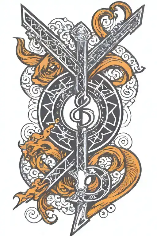 Black Lightning That Blends Into Infinity Sign That Blends Into Cross Then Into A Guitar