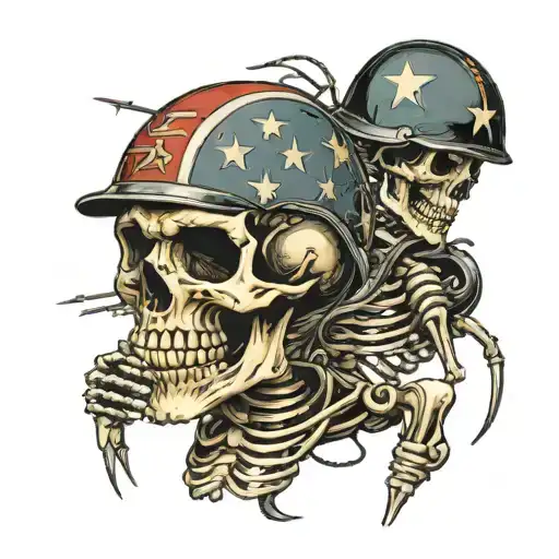 A Skeleton Wearing A Us Army Uniform Connecting Two Wires Together