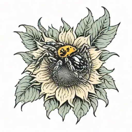 Sunflower With Jumping Spider