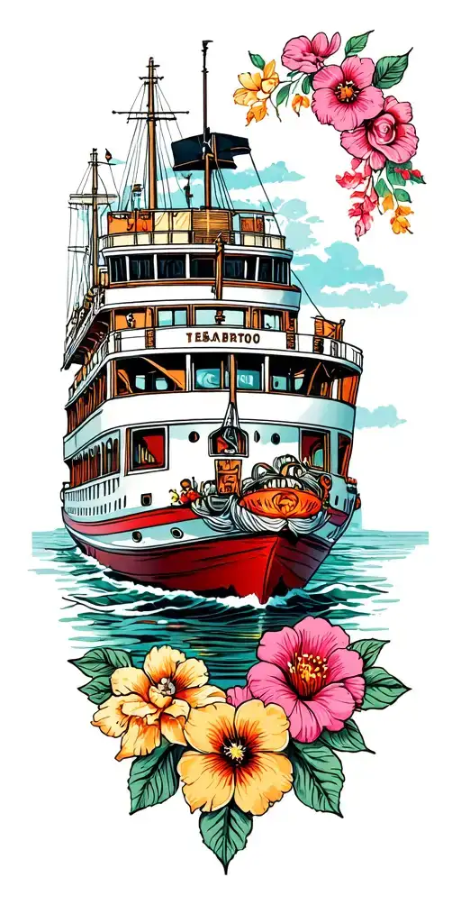 Floral Pattern With Ferry Surrounded