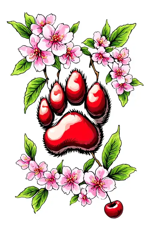 Dog Paw With Cherry Blossoms Falling