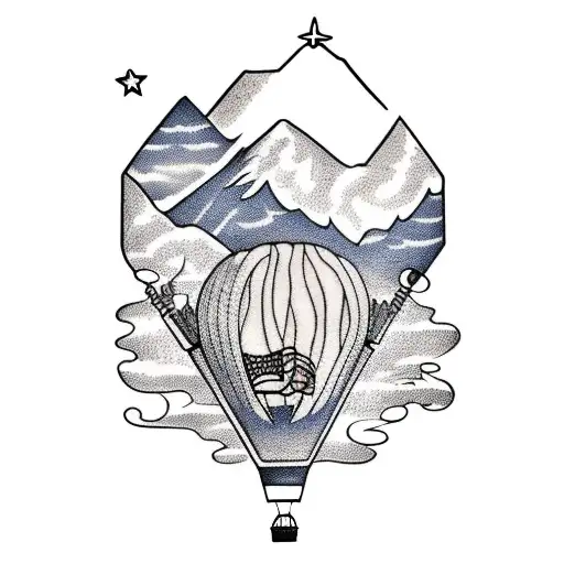 Hot Air Balloon Over Mountain