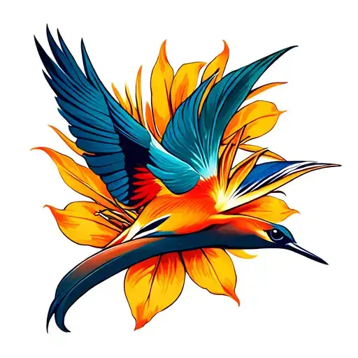 Bird Of Paradise Bird Incorporated With Bird Of Paradise Flower