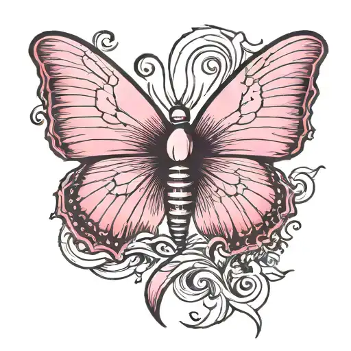 Pink Butterfly Containing White Lung Cancer Ribbon In Center