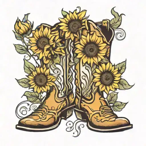 Cowboy Boots And Sunflowers In Remembrance