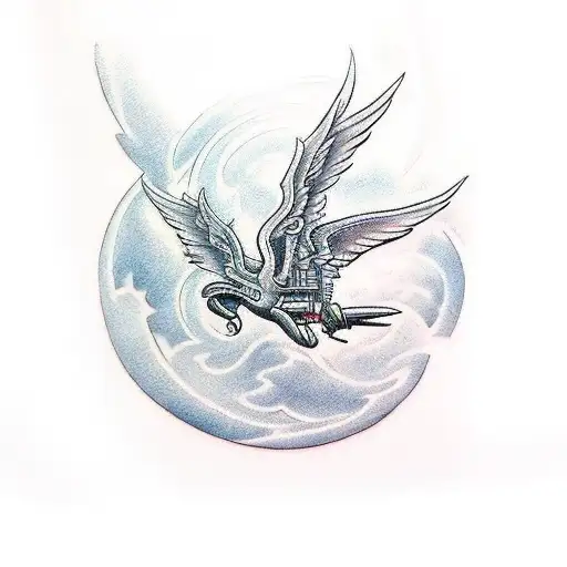 Create A Detailed Tattoo Of A Winged Engineer Inspired By Icarus