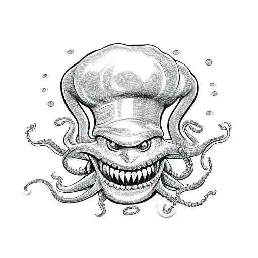 Octopus Chef Coming Out From A Boiling Pan