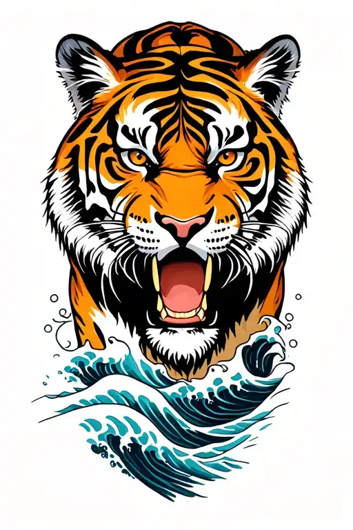 Tiger With Waves Crashing