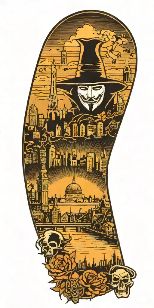 V For Vendetta With City Skyline In The Background