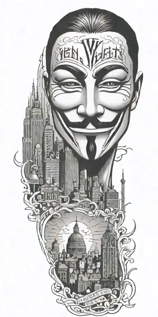 V For Vendetta With City Skyline In The Background