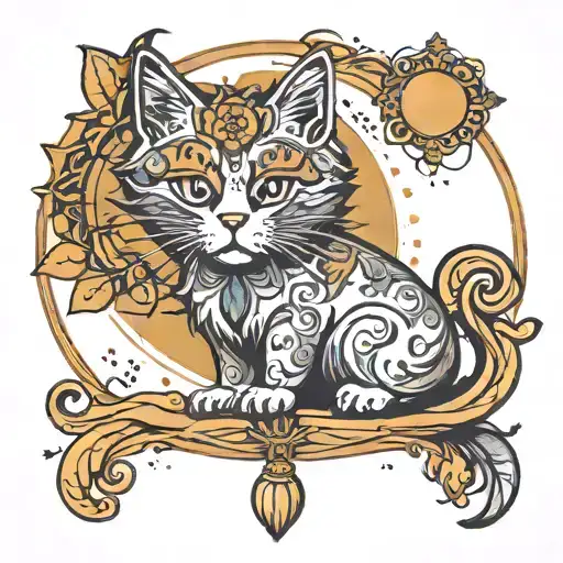 Hippie Style Cat And Moon Shining
