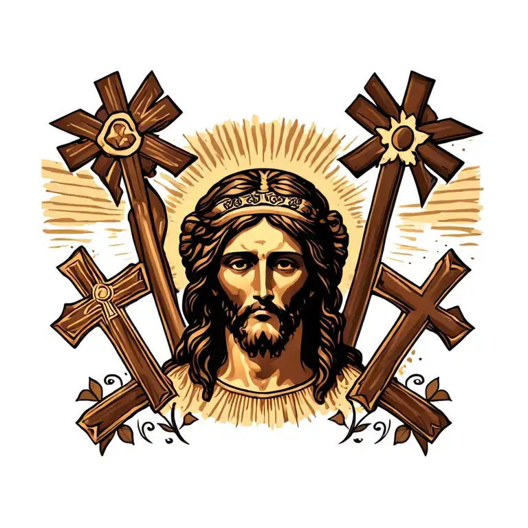 Three Crosses And Jesus Face