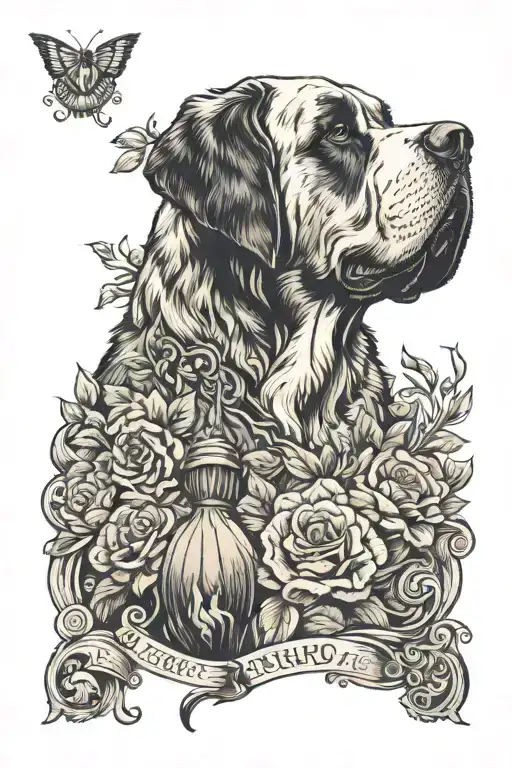 Artist Creating A Masterpiece With St Bernard Head