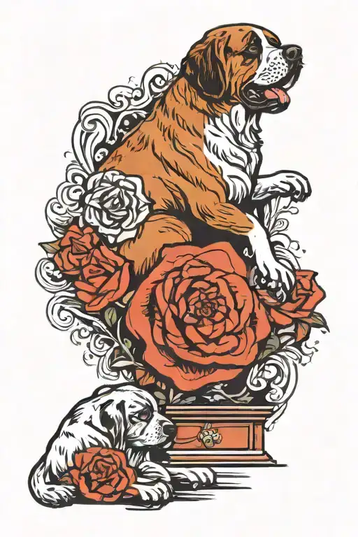 Artist Creating A Masterpiece With St Bernard Head