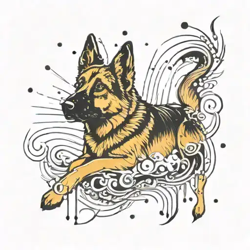 German Shepard Fade Into Particles