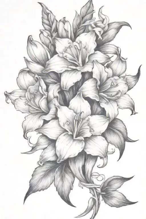 Gladiolous Flowers Grouped With Daffodil And Red Rose