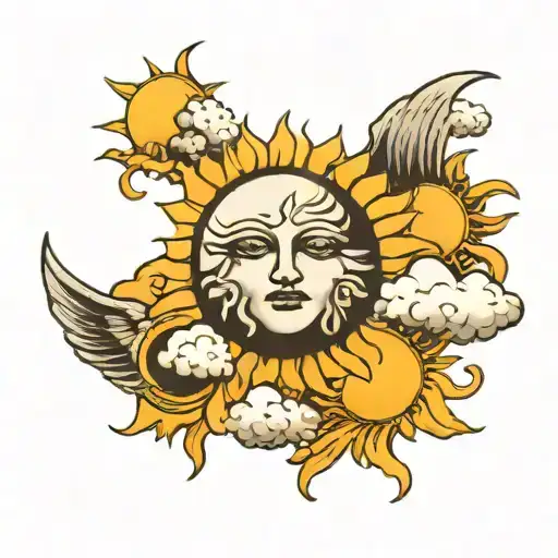 Sun And Moon With Clouds