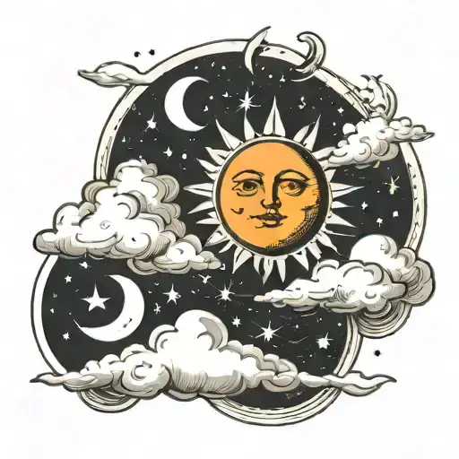 Sun And Moon Phases In Front Of Clouds