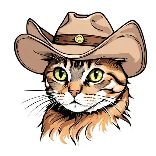 Cat With Stoned Eyes And Cowboy Hat
