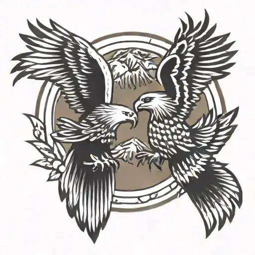 Mongolia Ger Mountain Sun Eagles Flying Together