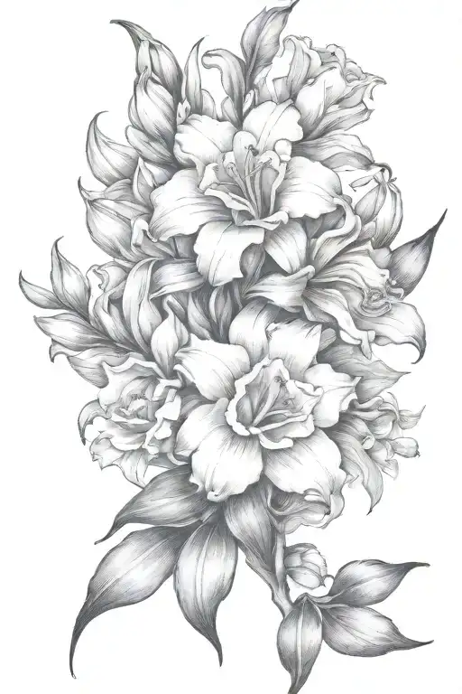 Gladiolous Flowers Grouped With Daffodil And Red Rose