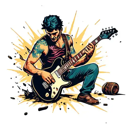 A Man Smashing A Guitar On The Floor