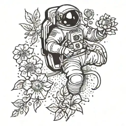 Astronaut Floating Reaching For A Flower
