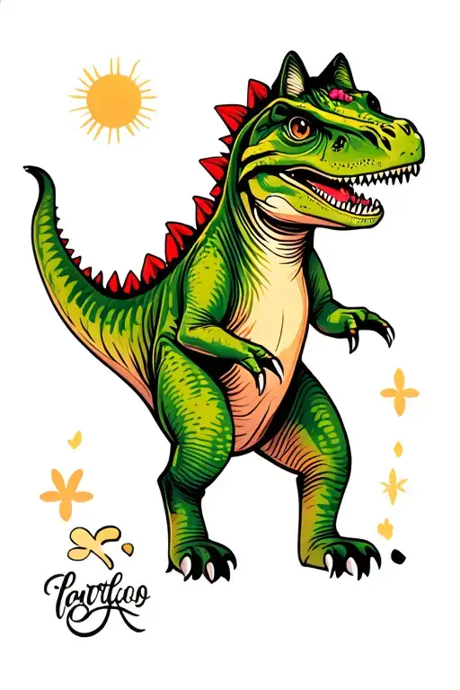 Cute Dinosaur Walking A Cat