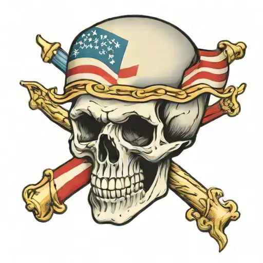 Skull And American Flag Waving American Flag