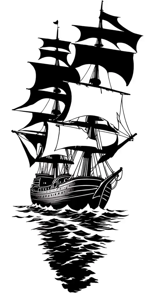 Old Ship Sailing Through Stormy Seas Into Calm Seas