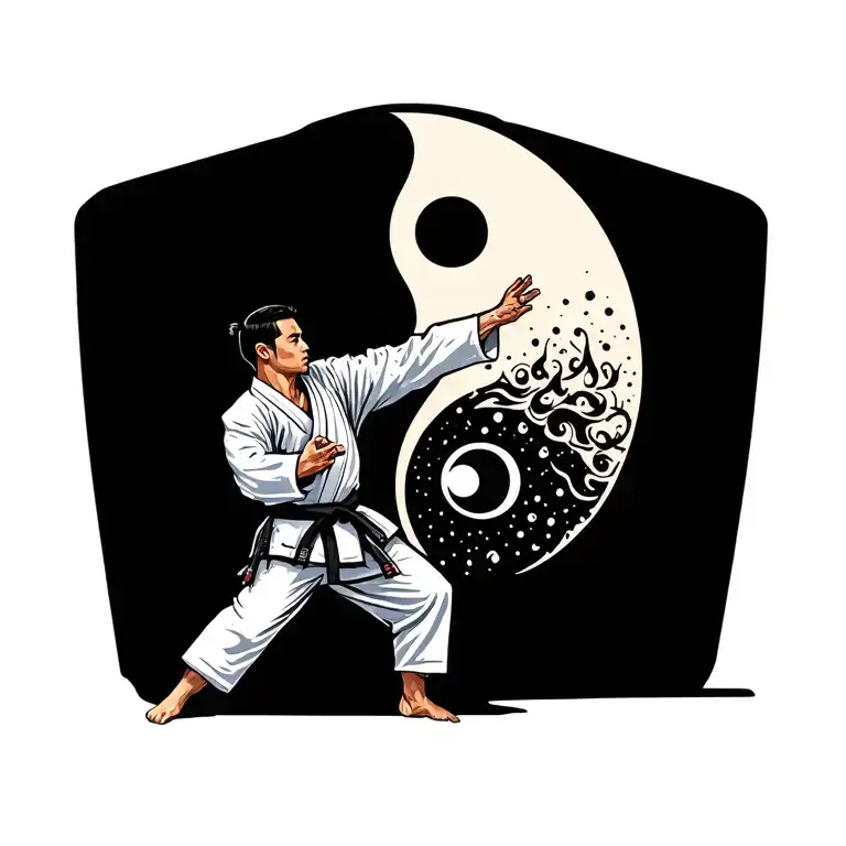 Taekwondo Martial Artist Performing With Yin Yang Symbol