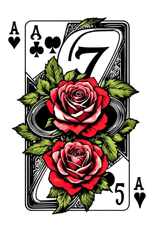 2 And 7 Spade Poker Cards With Rose Intertwined