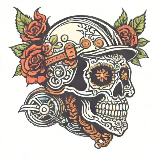 Sugar Skull Wearing Motorcycle Helmet