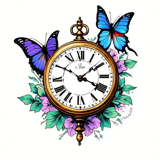 Tower Clock With No Time And A Purple Butterfly On It